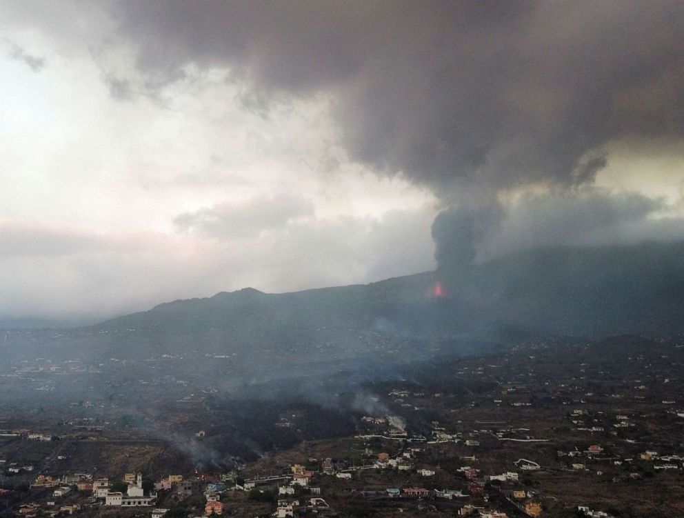 PHOTO: Smoke rises following the eruption of a volcano on the Island of La Palma, in Los Llanos de Aridane, Spain, Sept. 21, 2021.