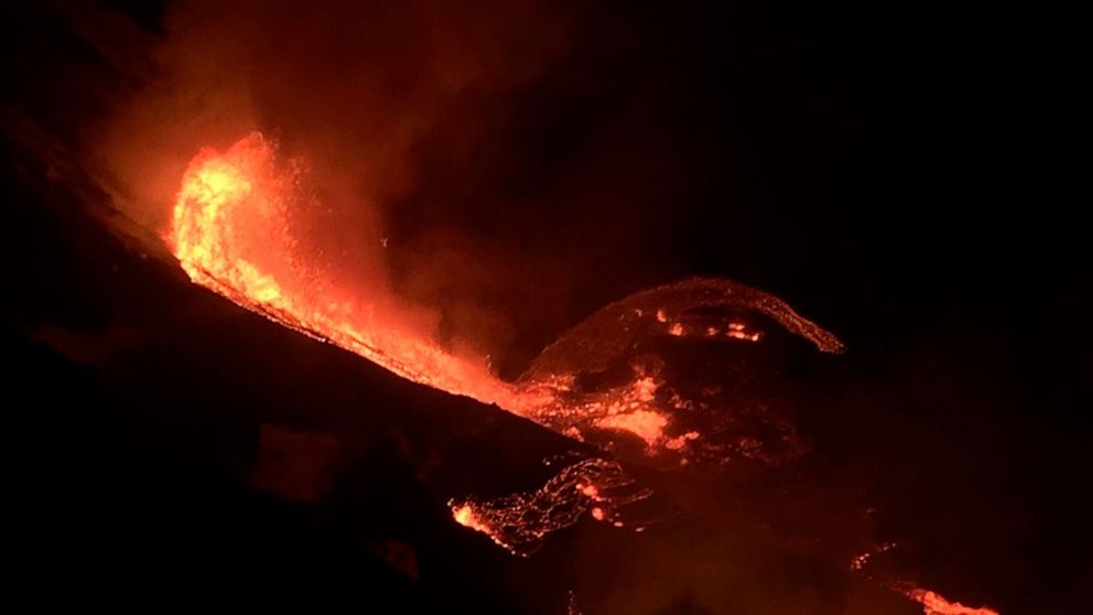 PHOTO: Lava flows within the Halema' uma'u crater of the Kilauea volcano, Dec. 20, 2020.