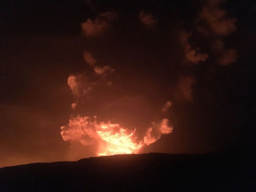 PHOTO: A steam and gas plume during an eruption at Halema'uma'u crater of the Kilauea volcano, Hawaii, Dec. 20, 2020.