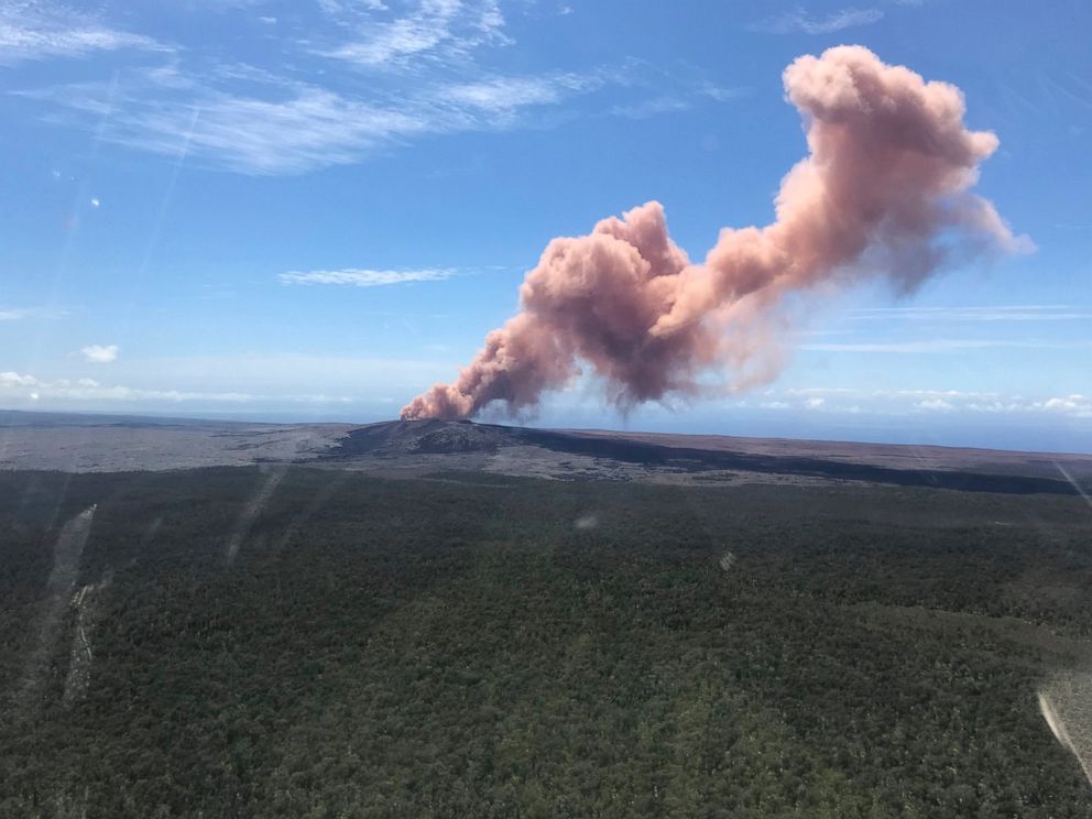 In this photo provided by the U.S. Geological Survey, red ash rises from the Kilauea Volcano on Thursday in Hawaii.