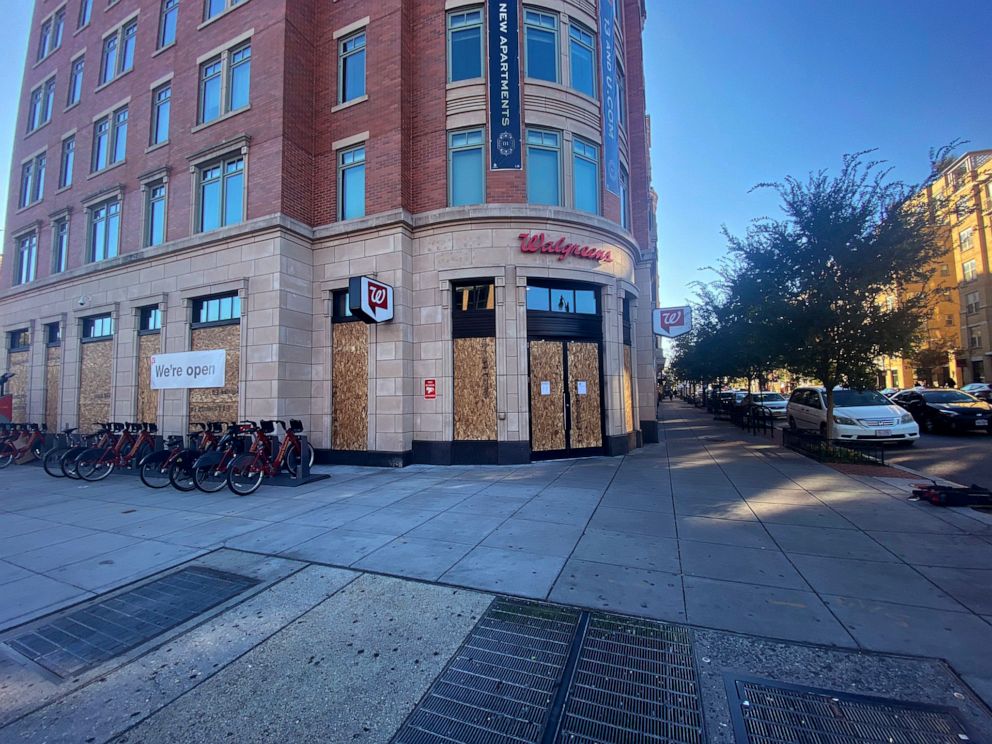 PHOTO: A boarded up Walgreens in Washington, D.C. ahead of the 2020 Presidential Election, Nov. 2, 2020.