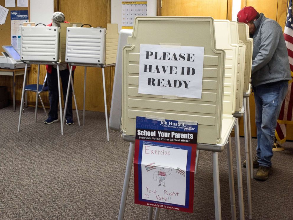 PHOTO: Voters cast their ballots at voting booths at the Butler Township Garage during Ohios General Election on Nov. 8, 2016 in Butler, Ohio.