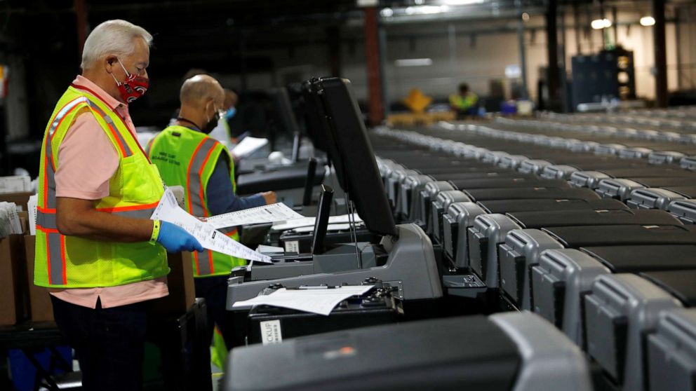 PHOTO: Election workers test voting tabulators for accuracy at the Wake County Board of Elections on the first day that the state started mailing out absentee ballots, in Raleigh, North Carolina, U.S. September 4, 2020.