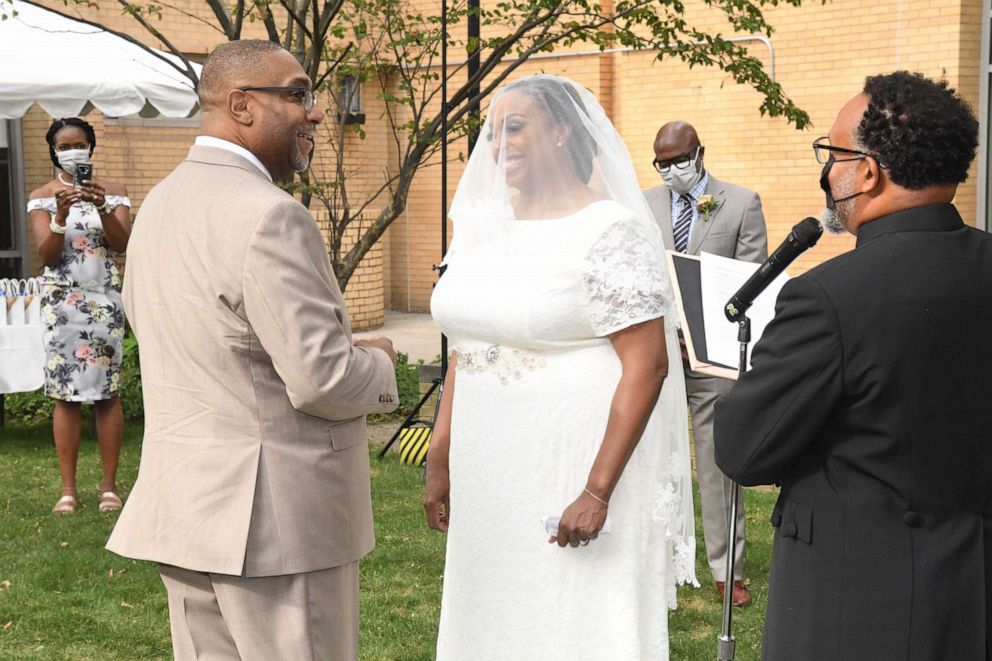 PHOTO: Newly weds Robyn Roberts-Williams and Tim Williams pictured at the Isabella Center for Nursing and Rehabilitation in Washington Heights, New York.