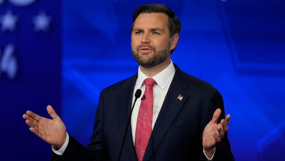 PHOTO: Republican vice presidential candidate Sen. JD Vance speaks during the Vice Presidential debate in New York City, Oct. 1, 2024.