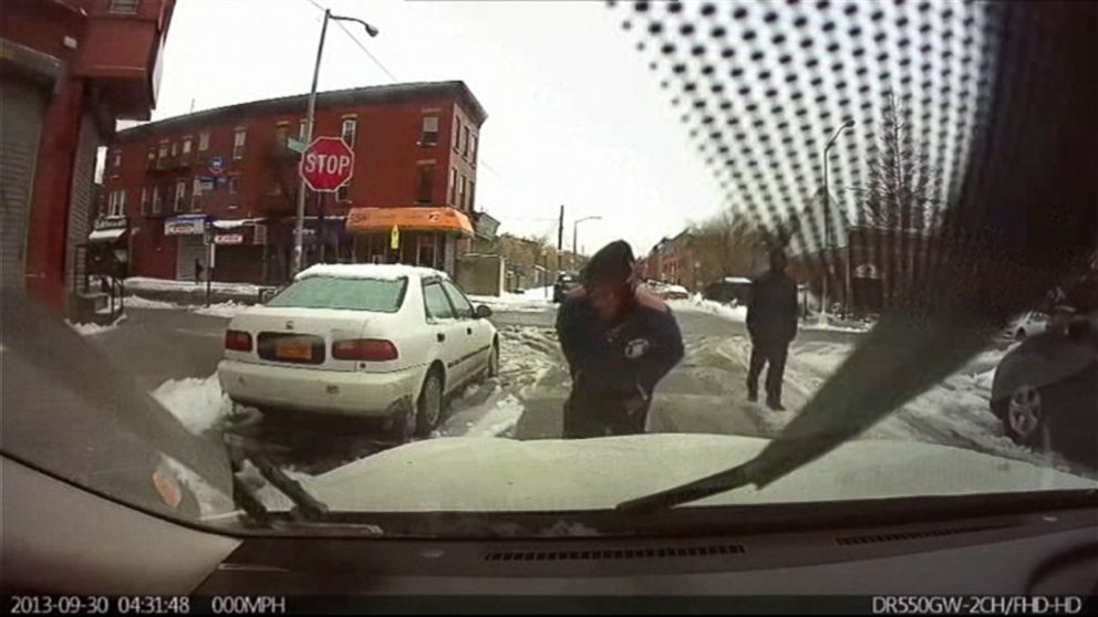 PHOTO: Two men can be seen about to steal a car in Brooklyn in this still from dashcam footage released to WABC.