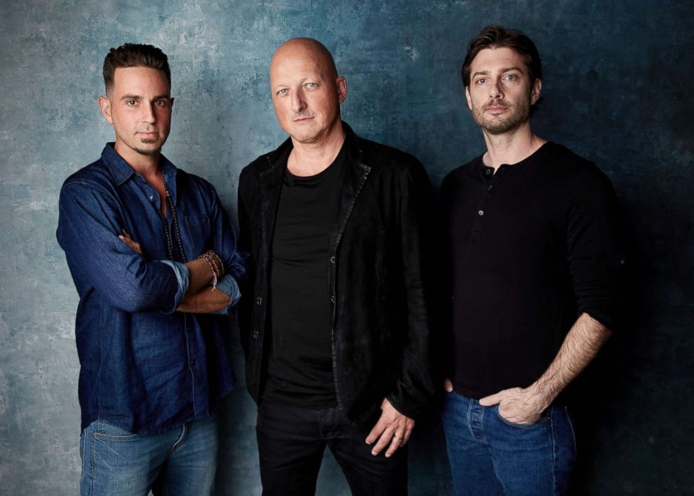 PHOTO:From left, Wade Robson, director Dan Reed and James Safechuck promote the film "Leaving Neverland" during the Sundance Film Festival in Park City, Utah, Jan. 24, 2019.