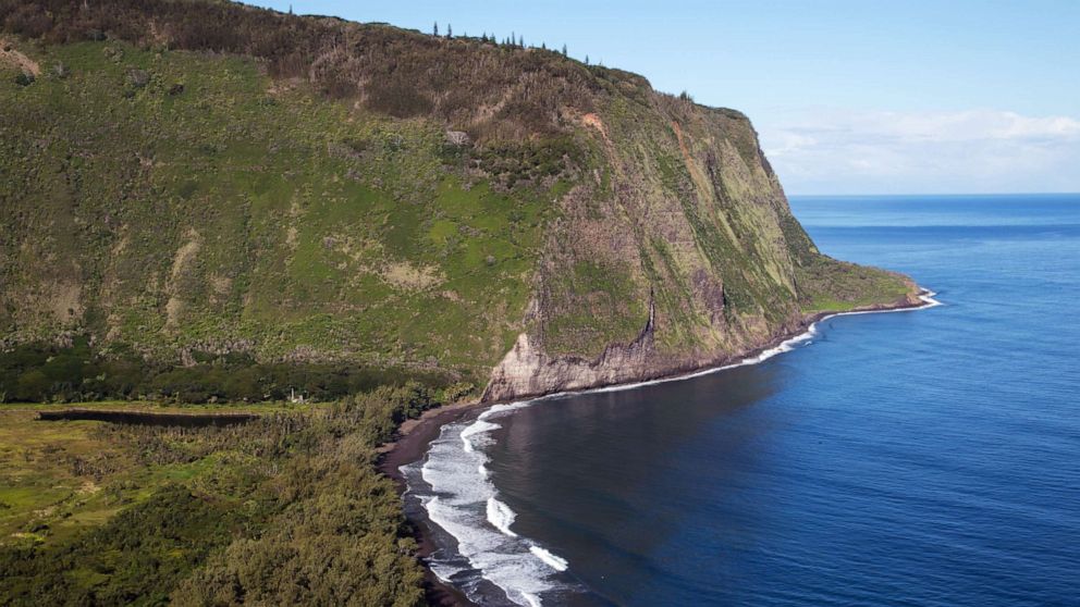 PHOTO: Black Sand Beach at Waipio Valley -  the residence of early Hawaiian kings.  A steep road leads down into Waipio Valley from a lookout point on the Big Island of Hawaii, Jan. 16, 2013.