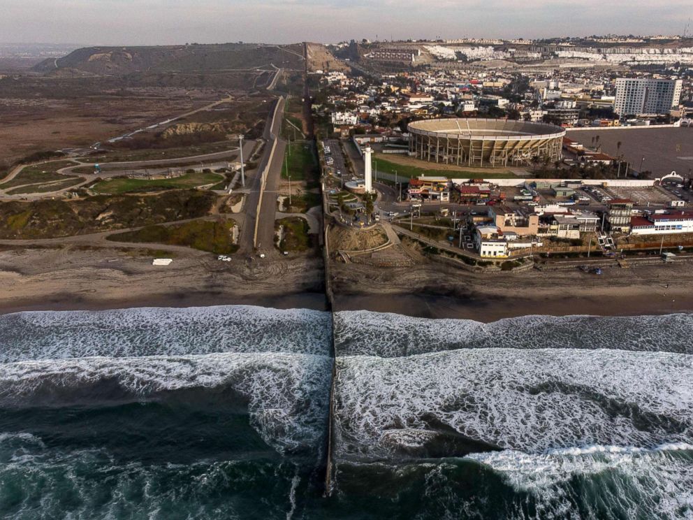 PHOTO: An aerial view of the US-Mexico border fence seen from Playas de Tijuana, Baja California state, Jan. 11, 2019. 