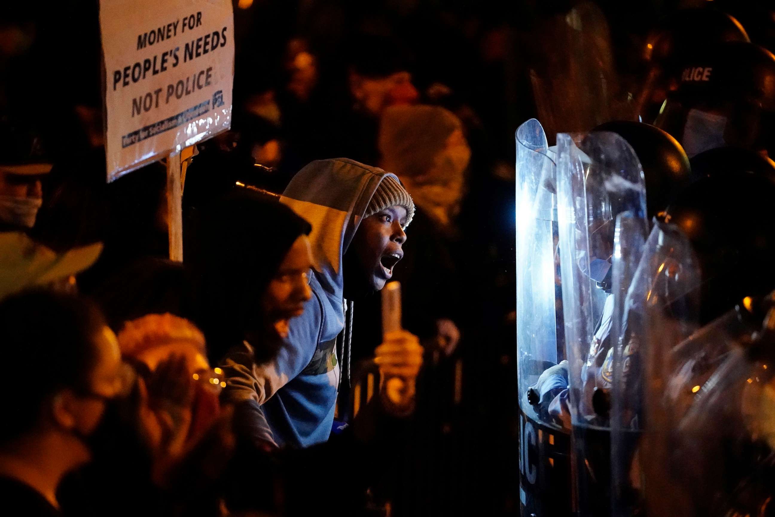 PHOTO: Protesters confront police during a march over the death of Walter Wallace, a Black man who was killed by police, on Oct. 27, 2020, in Philadelphia. 