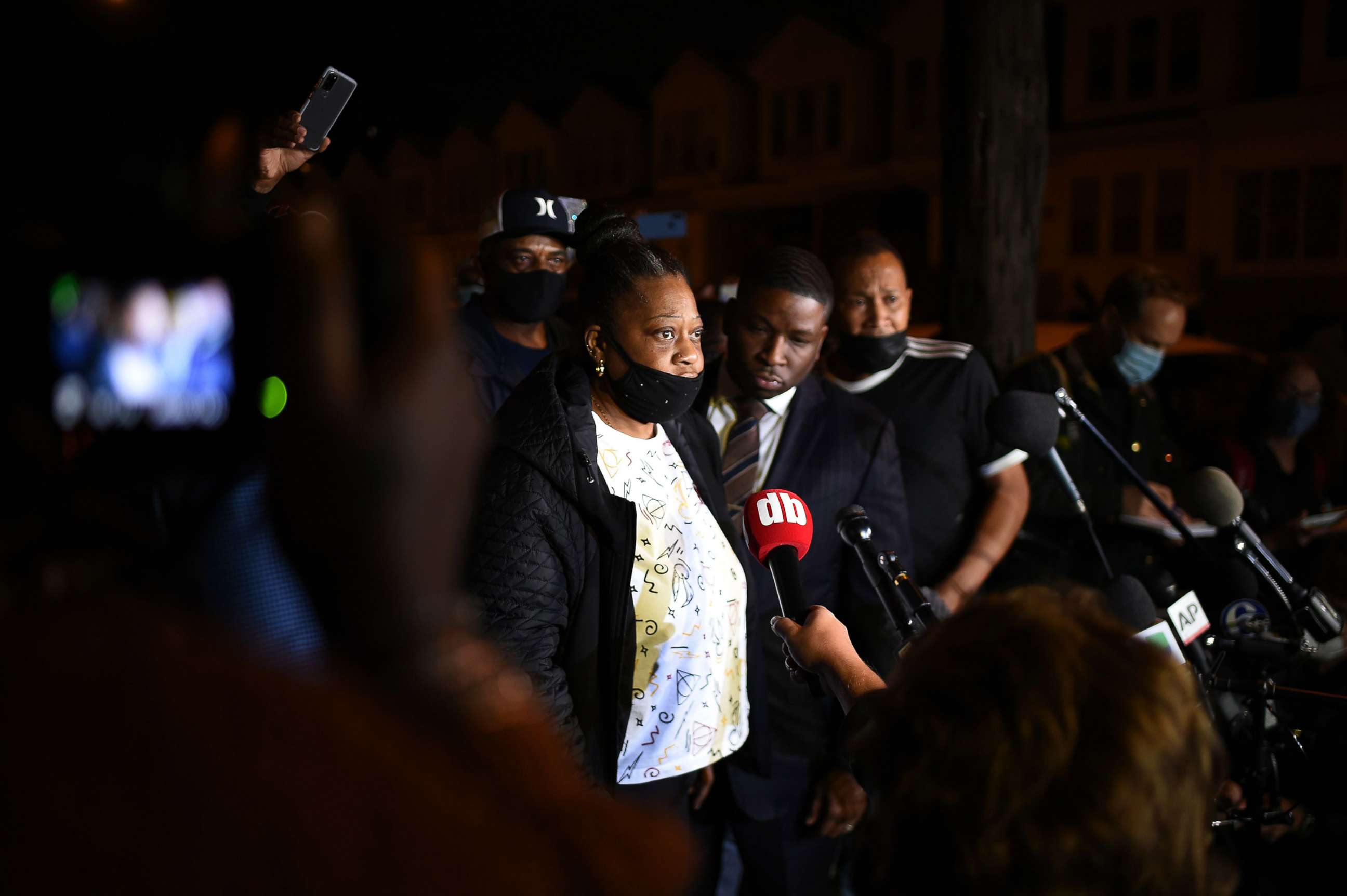 PHOTO: Walter Wallace, Jr.'s mother speaks to the press on Oct. 27, 2020 in Philadelphia, about the police killing of her son the previous day. Protesters gathered for a march over the death of Wallace.
