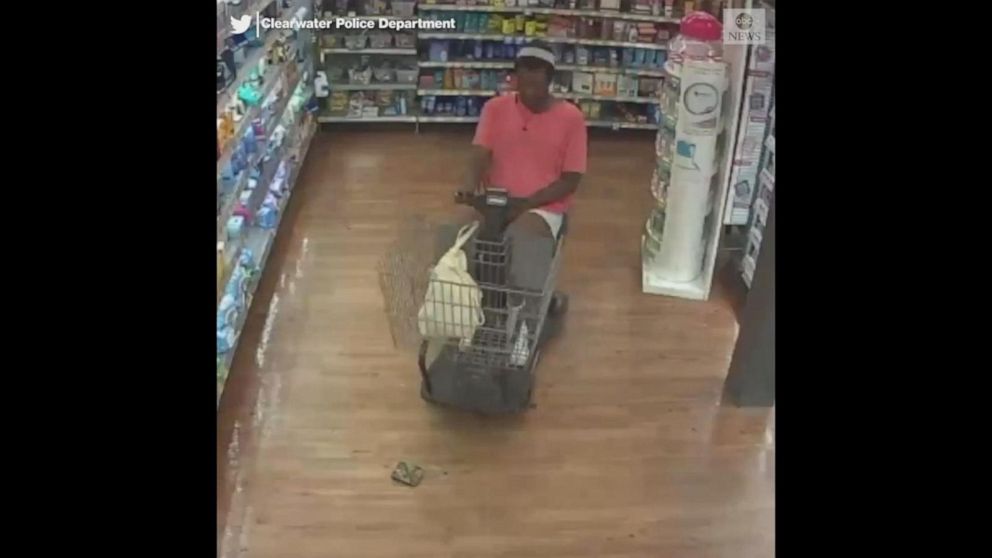 PHOTO: Police are asking for the public's help to locate a suspect in a motorized shopping cart who allegedly stole a Walmart shopper's wallet in Clearwater, Fla., on April 1, 2019. 