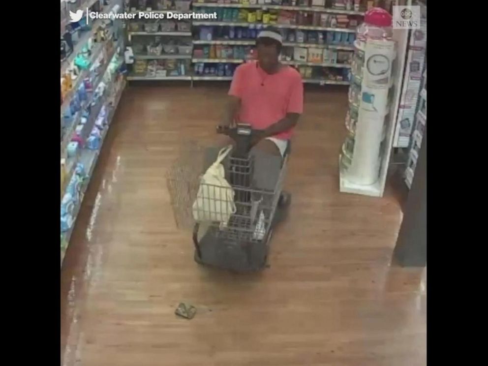 PHOTO: Police are asking for the publics help to locate a suspect in a motorized shopping cart who allegedly stole a Walmart shoppers wallet in Clearwater, Fla., on April 1, 2019.