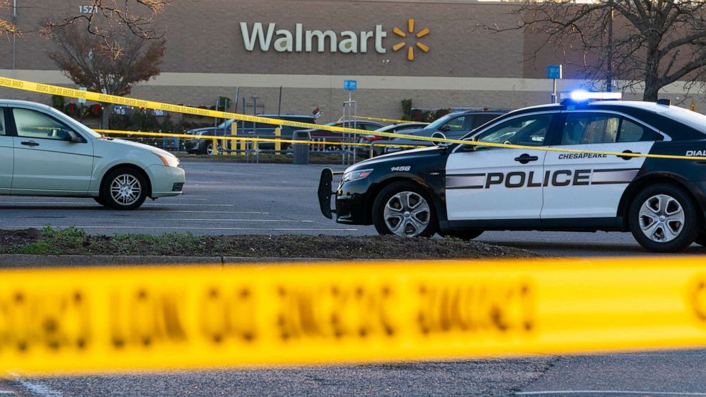 PHOTO: Law enforcement work the scene of a mass shooting at a Walmart, Wednesday, Nov. 23, 2022, in Chesapeake, Va.