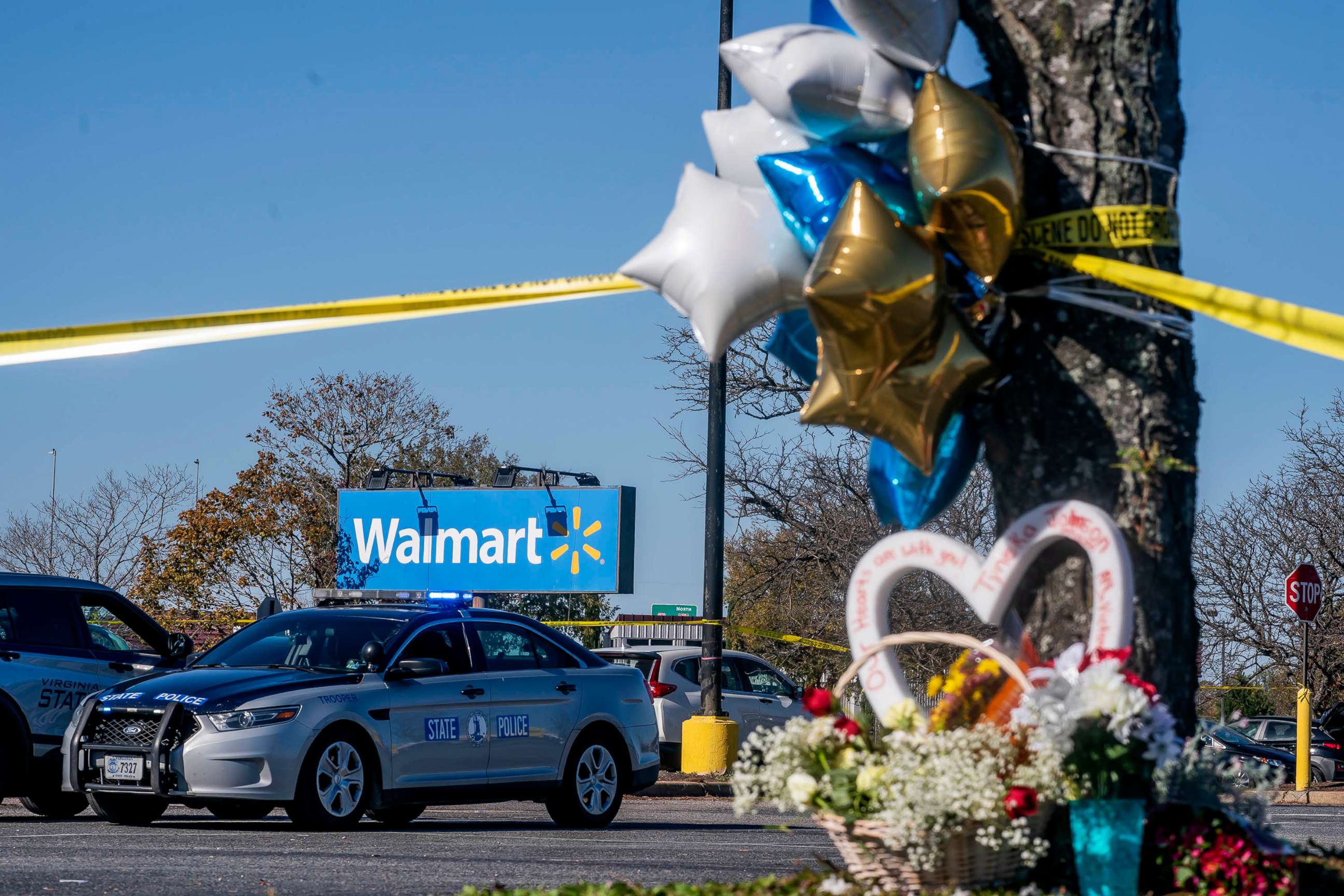 PHOTO: A memorial is seen at the site of a fatal shooting in a Walmart, Nov. 23, 2022 in Chesapeake, Virginia.