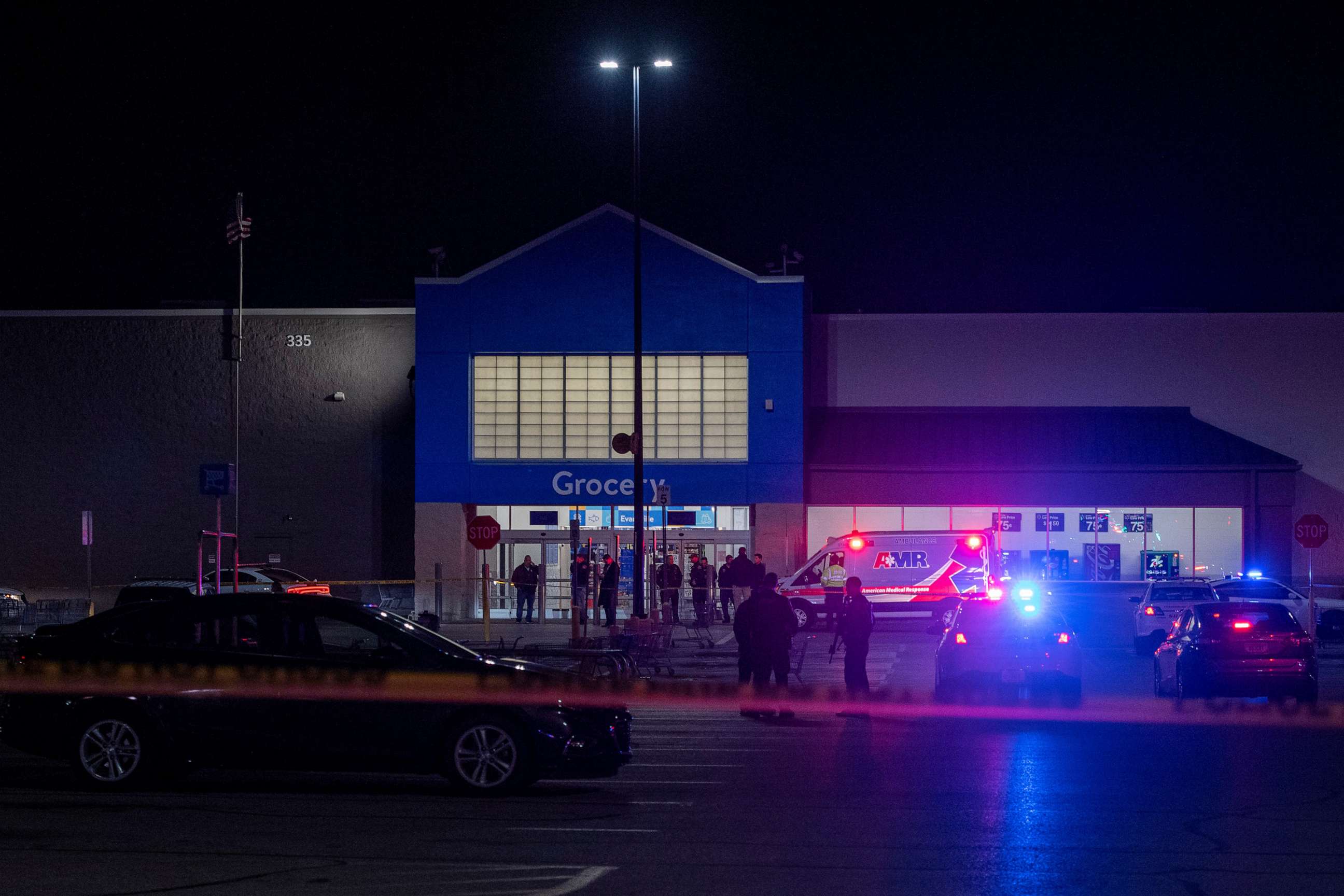 PHOTO: Emergency responders work the scene of a shooting at the West Side Walmart located at 335 S. Red Bank Road in Evansville, Ind., Jan. 20, 2023.