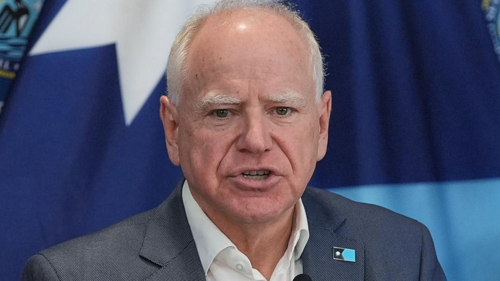 PHOTO: Minnesota Gov. Tim Walz speaks during a news conference in Blaine, Minn., Jan. 25, 2026.
