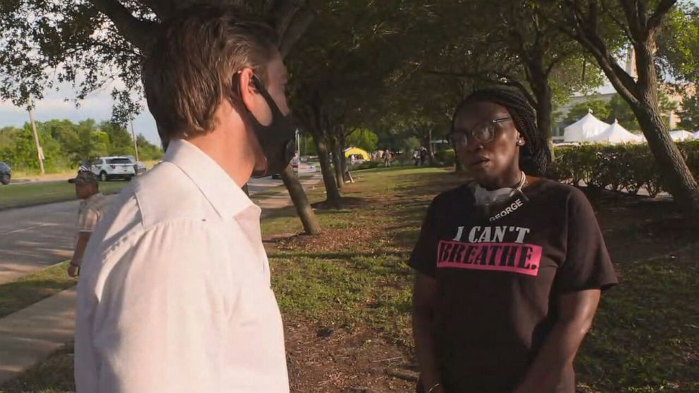 PHOTO: Wanda Cooper Jones, the mother of Ahmaud Arbery, a 25-year-old unarmed black man fatally shot during a confrontation with two armed white men in Georgia, speaks to ABC News anchor David Muir in Houston.