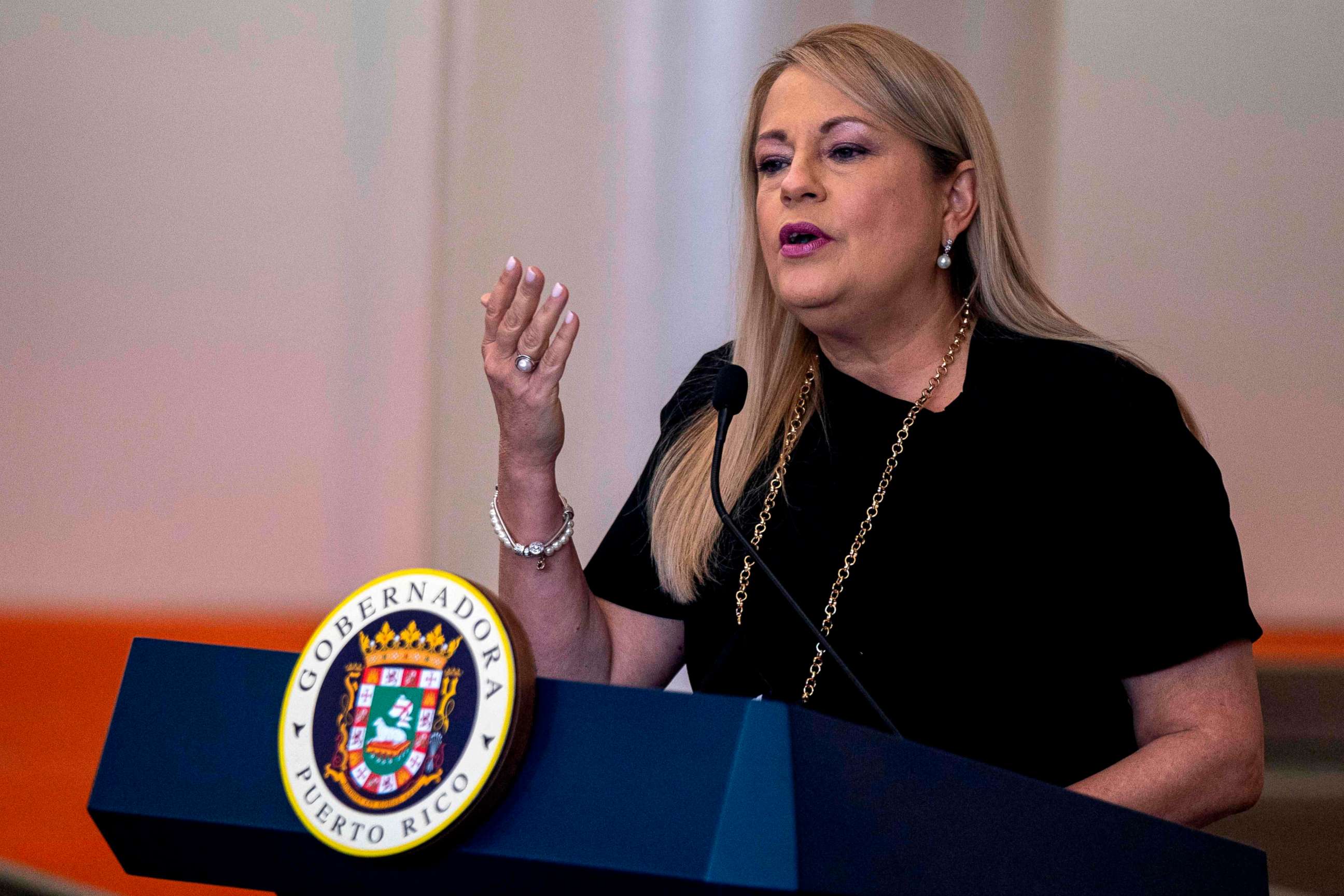 PHOTO: Puerto Rico Governor Wanda Vazquez Garced speaks during a press conference to announce  strict new rules for all passengers flying into Puerto Rico to curb coronavirus cases in San Juan, Puerto Rico, on June 30, 2020.