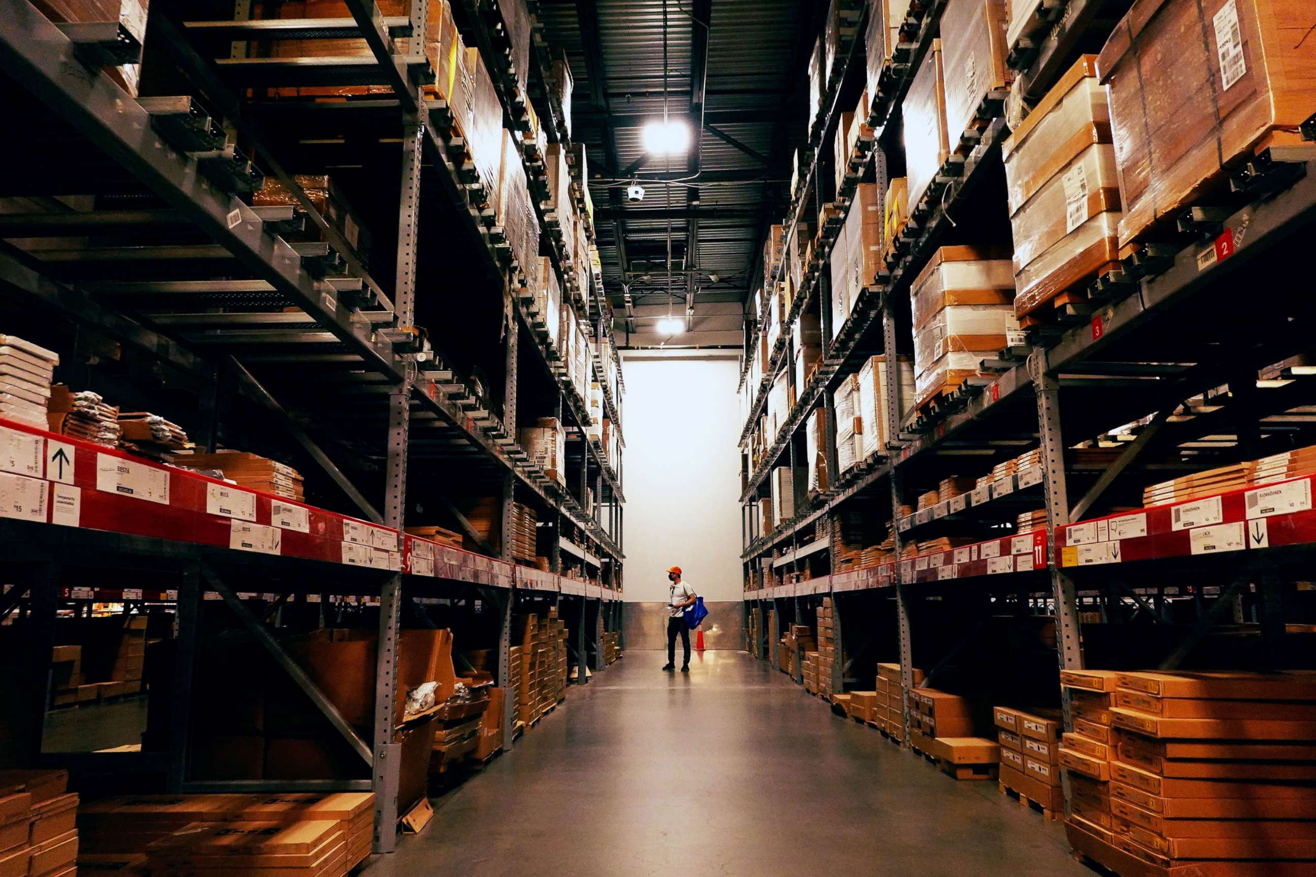 PHOTO: A person walks in the warehouse of an IKEA store in the Red Hook area of Brooklyn, New York, Oct. 15, 2021.