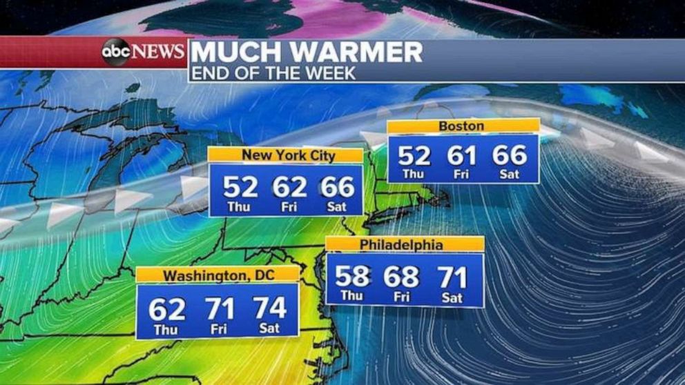 PHOTO: Temperatures will be above average in the Northeast as we head into the weekend.