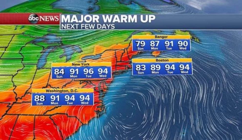 A heat wave could be in the offing for parts of the East Coast to start the work week.