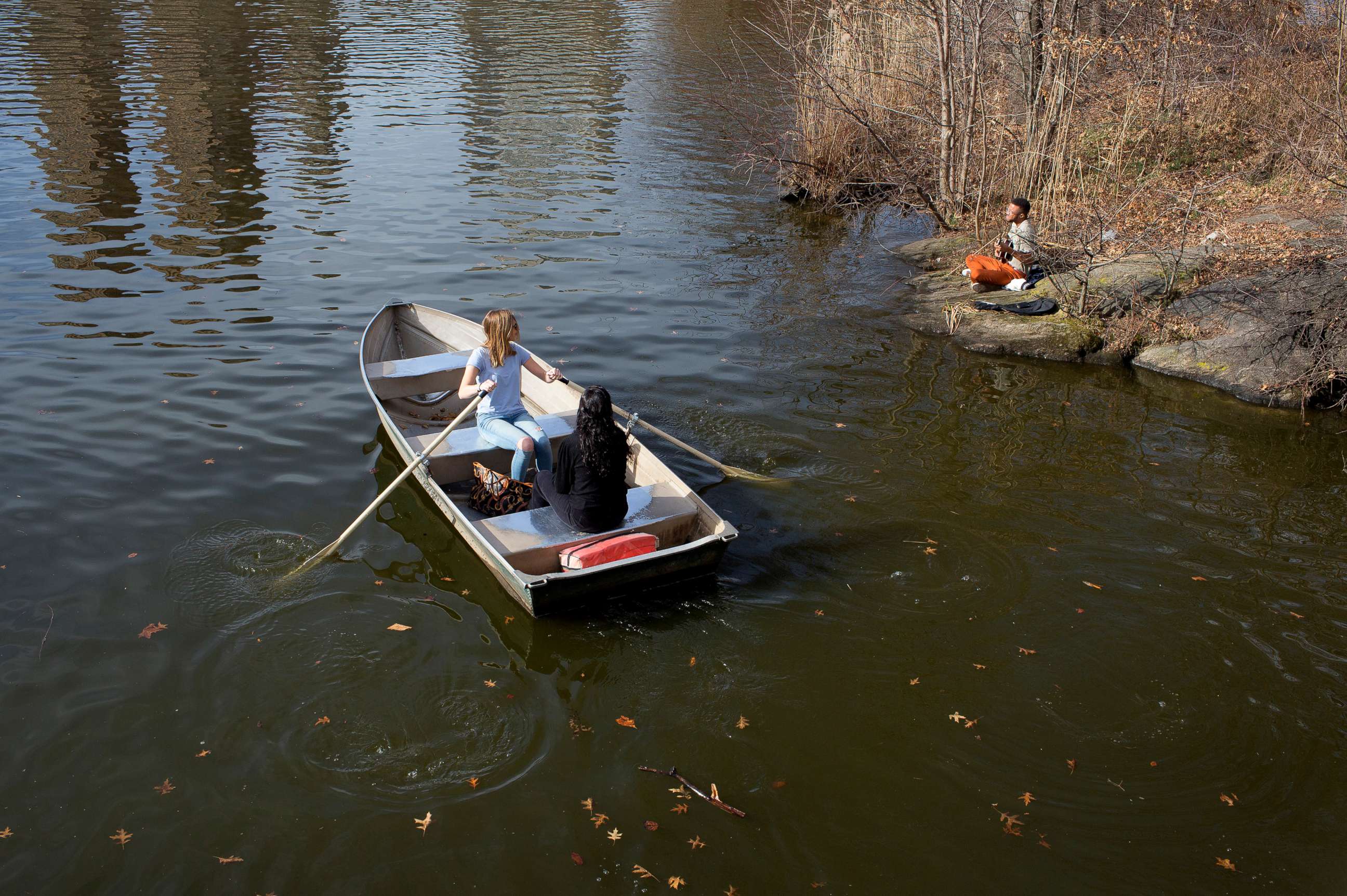 PHOTO: With unusually high temperatures in the mid sixties on a winter weekend, people enjoy spring like conditions in New York City's Central Park on Jan. 11, 2020.