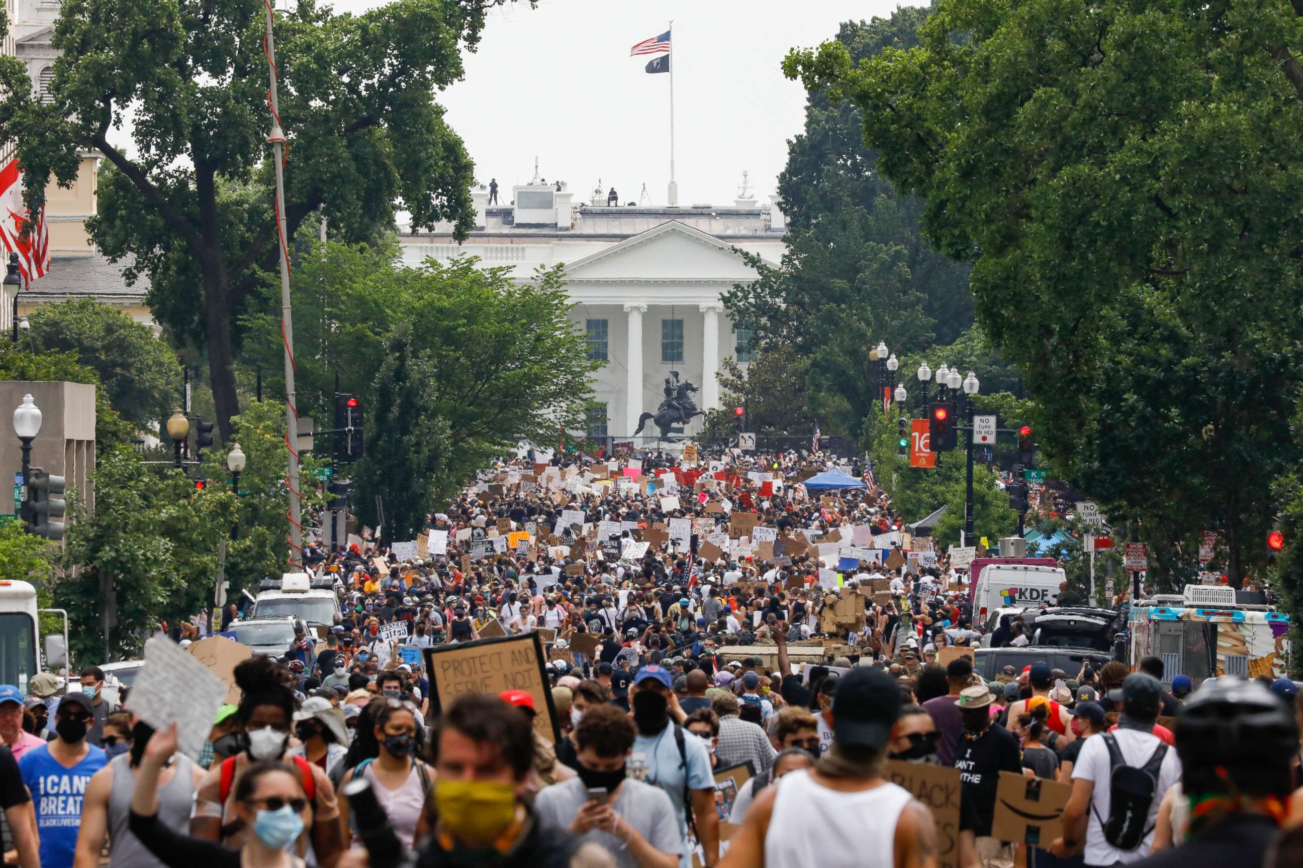 PHOTO: Demonstrators protest Saturday, June 6, 2020, near the White House in Washington.