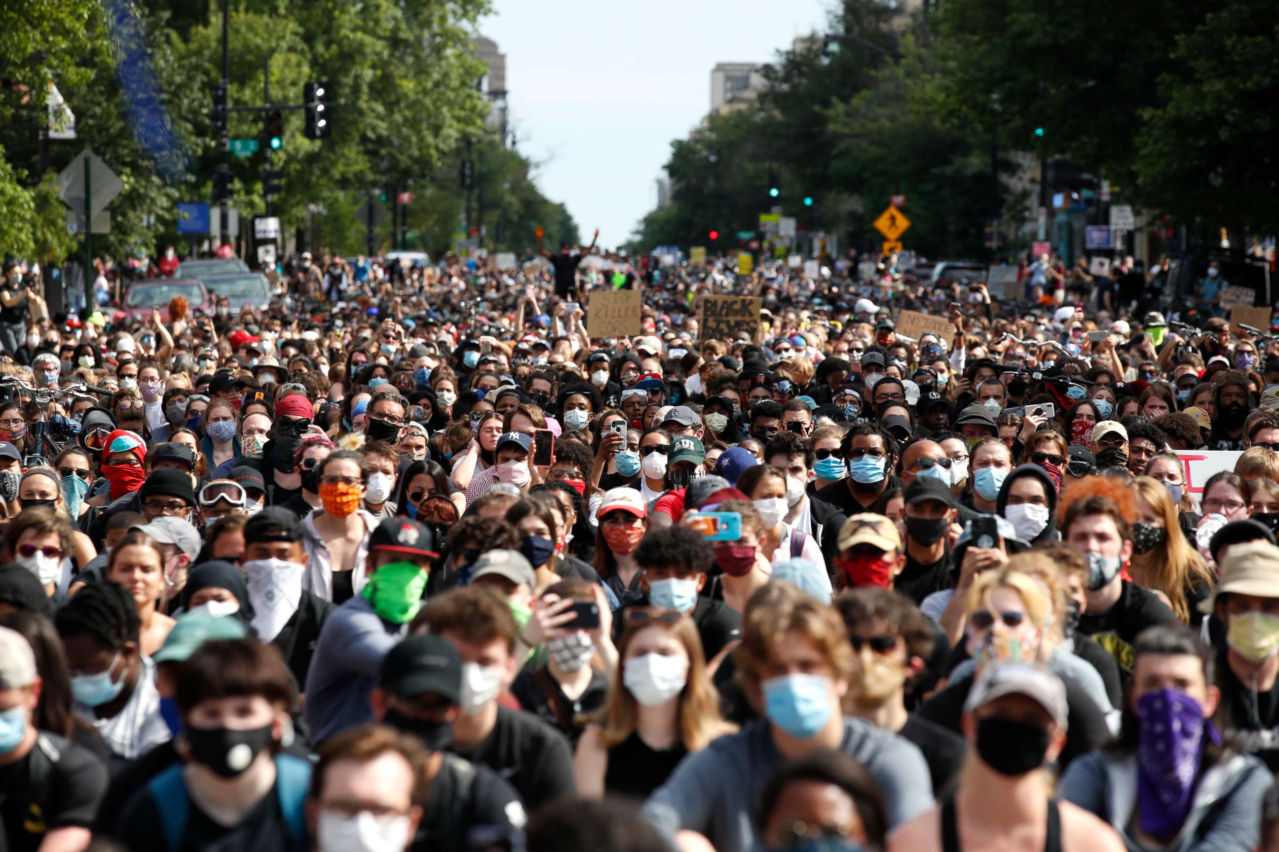 PHOTO: Demonstrators pause to kneel as they march to protest the death of George Floyd, Tuesday, June 2, 2020, in Washington. Floyd died after being restrained by Minneapolis police officers. (AP Photo/Alex Brandon)