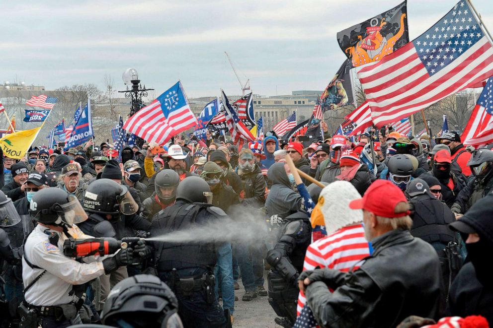 PHOTO: Trump supporters clash with police and security forces as people try to storm the US Capitol Building in Washington, Jan. 6, 2021.