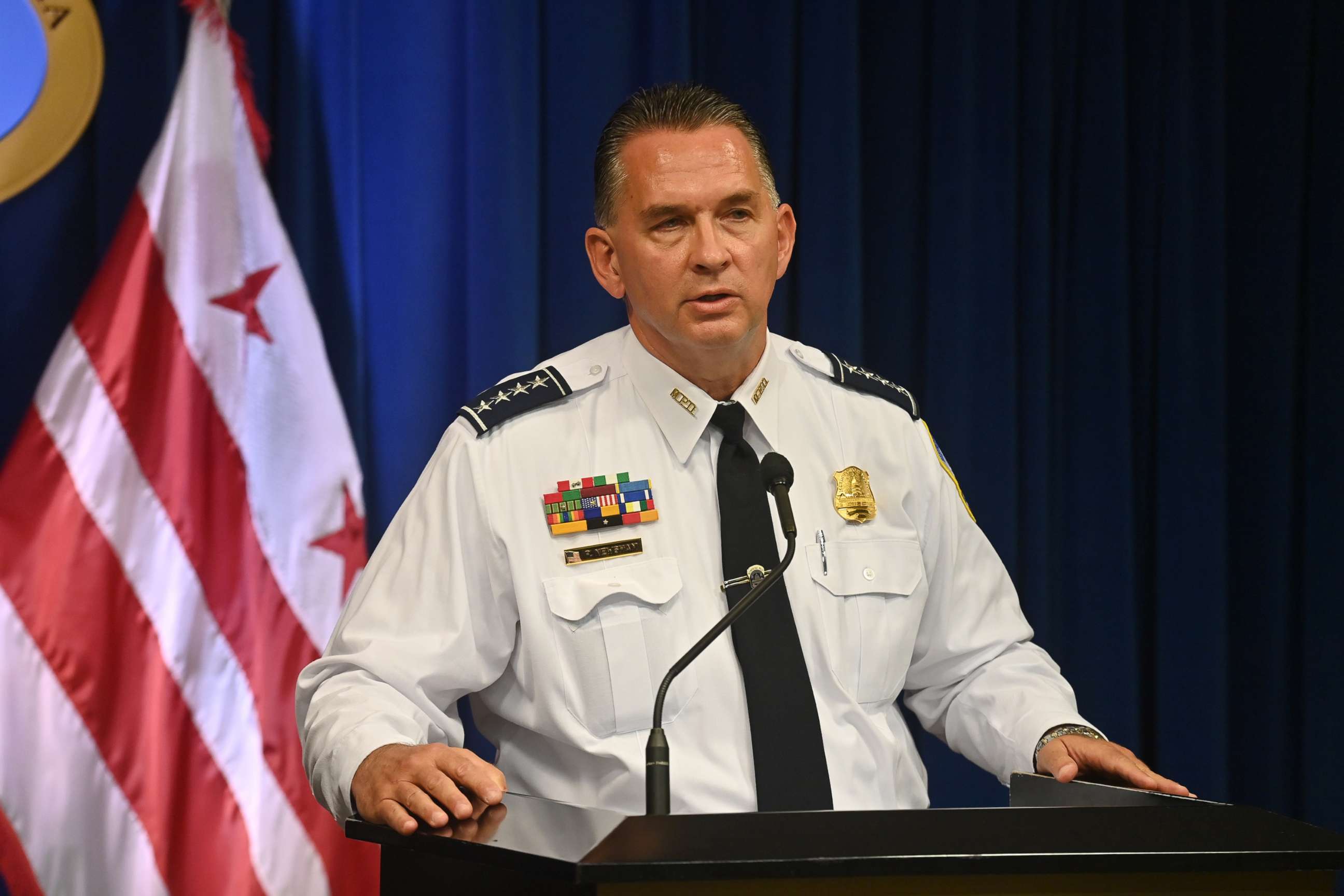 PHOTO: Metropolitan Police Chief Peter Newsham holds a press conference at the Wilson Building in Washington, Sept. 03, 2020.