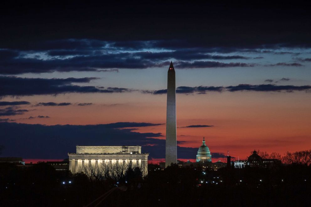 PHOTO: The Washington, D.C. skyline is seen at dawn on day 19 of a partial government shutdown, Jan. 9, 2019.