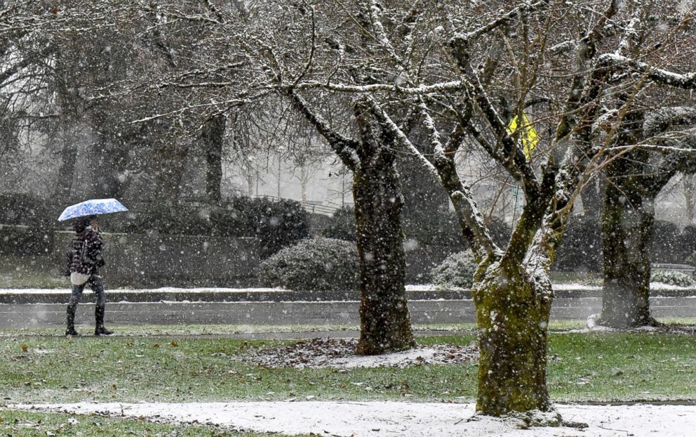 PHOTO: A person walks near the Capitol campus in Olympia, Wash., Dec. 24,2017. 