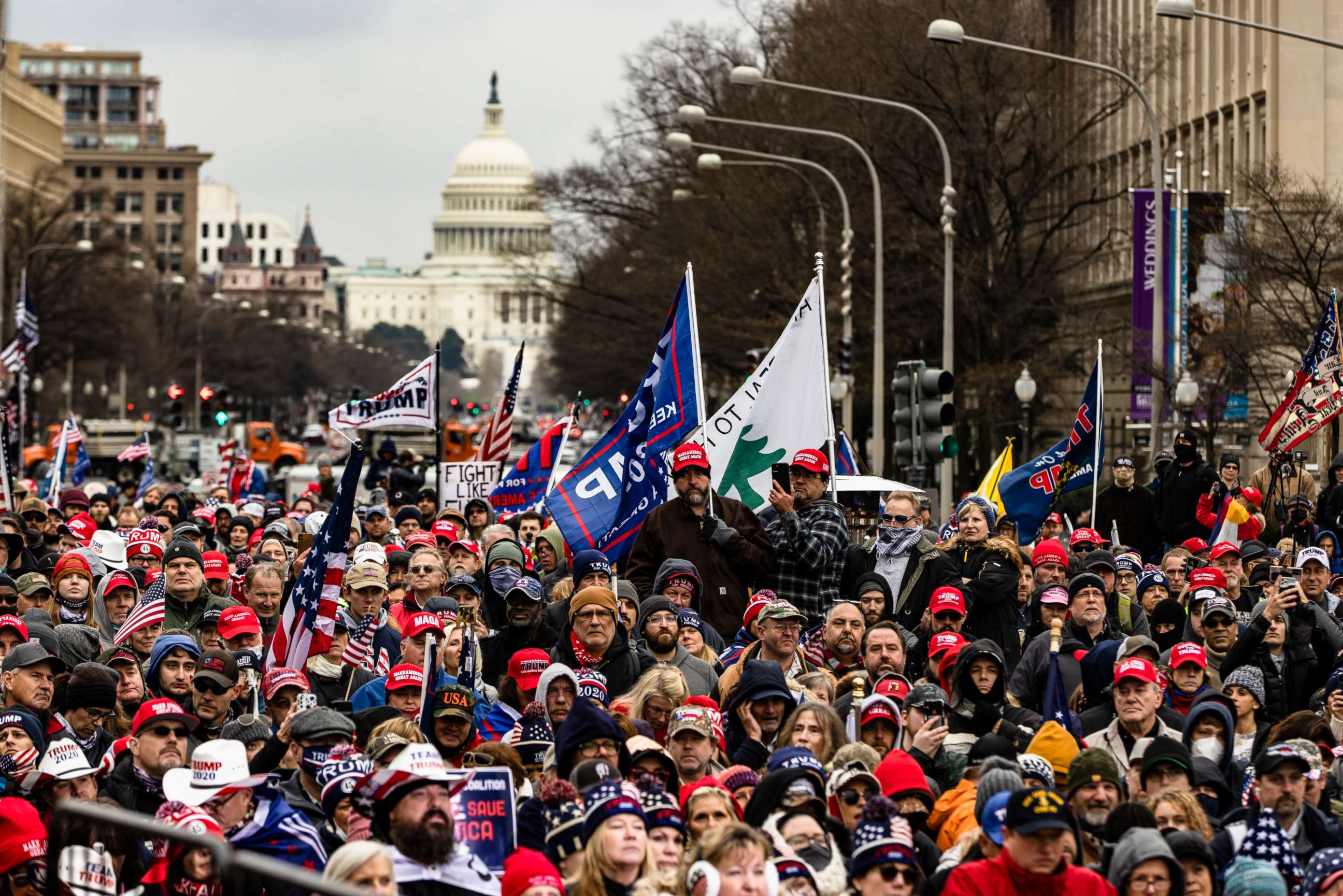 PHOTO: Supporters of President Donald Trump gather in Freedom Plaza for a rally on Jan. 5, 2021, in Washington, D.C.