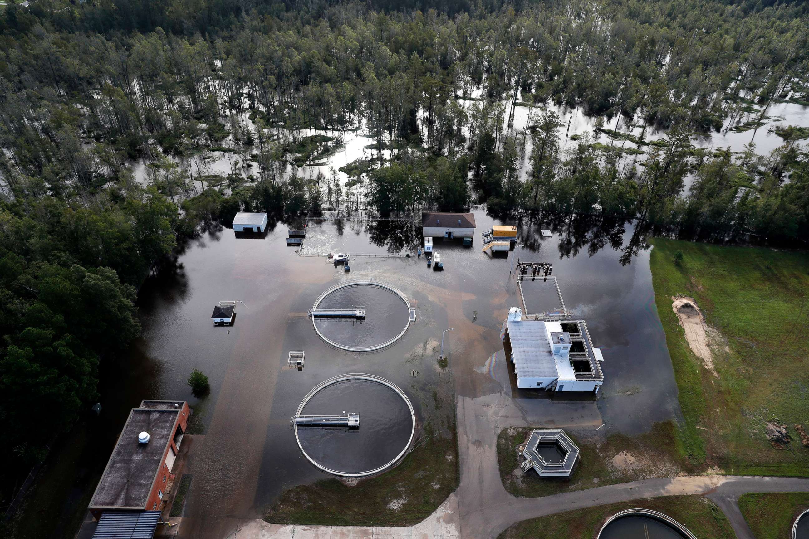 PHOTO: A wastewater treatment plant is inundated from floodwaters in the aftermath of Hurricane Florence in Marion, S.C., Sept. 17, 2018.