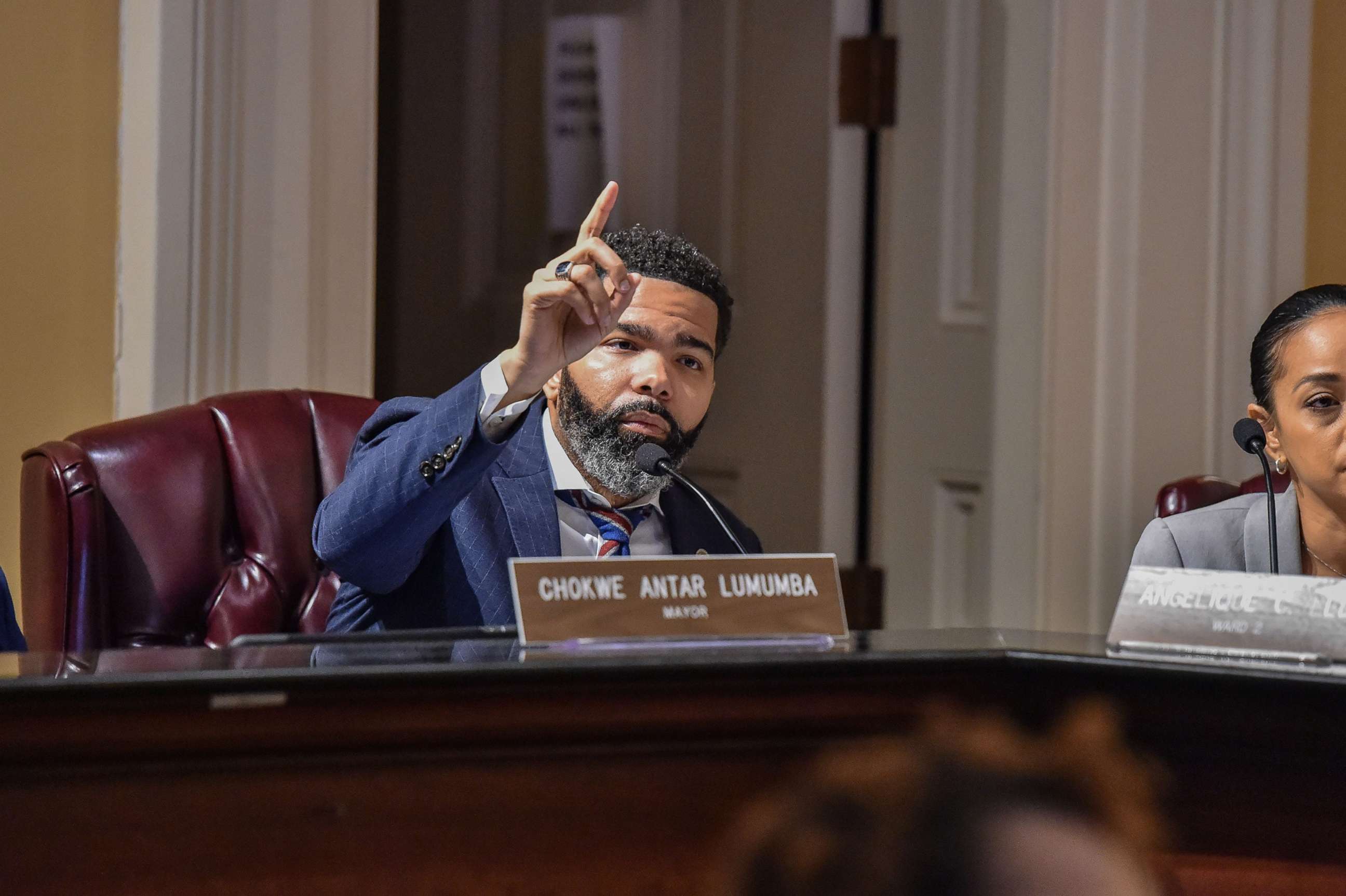 PHOTO: Mayor Chokwe Antar Lumumba speaks at a city council meeting at City Hall in Jackson, Miss., Aug. 30, 2022.