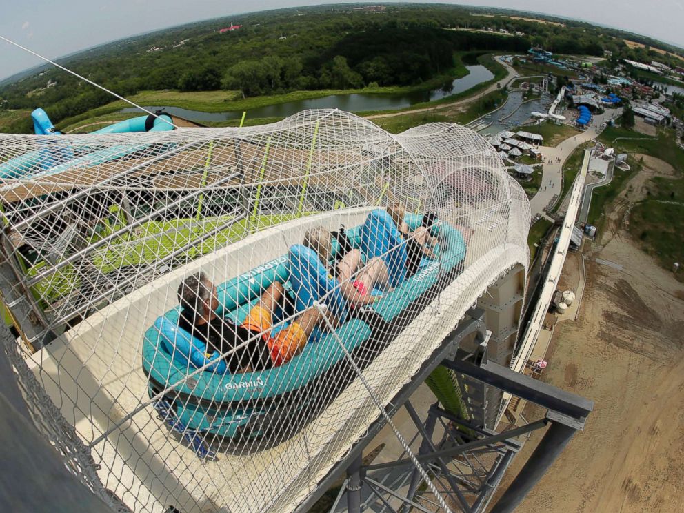 PHOTO: In this July 9, 2014, file photo, riders go down the water slide called Verruckt at Schlitterbahn Waterpark in Kansas City, Kan.
