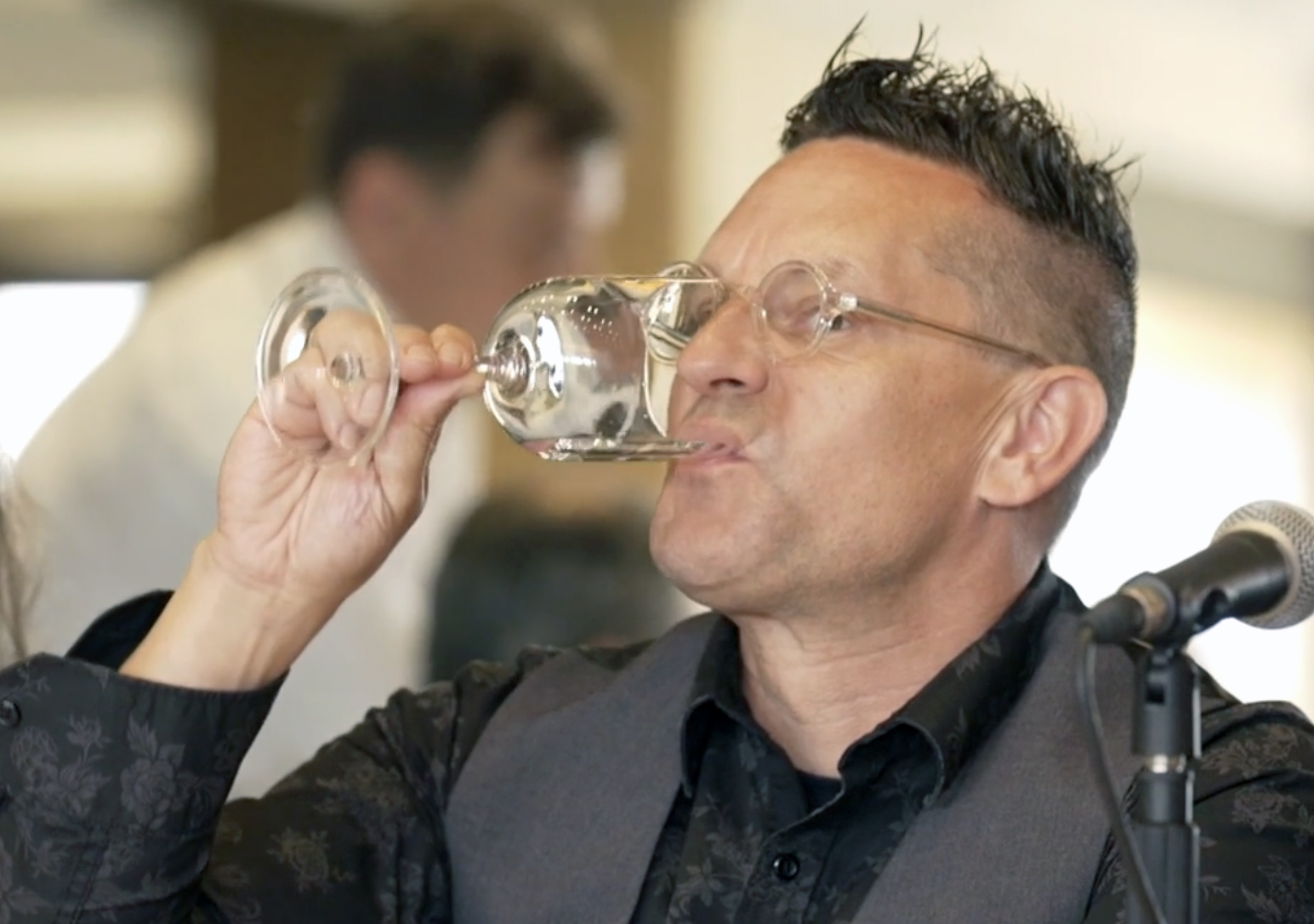 PHOTO: Martin Riese, a certified water sommelier, is shown tasting water at the Fine Water Summit in Athens, Greece.