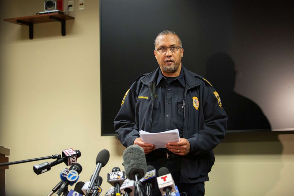 PHOTO: Police Chief Thompson speaks at a press conference Waukesha Fire Department on Nov. 21, 2021, in Waukesha, Wisc.