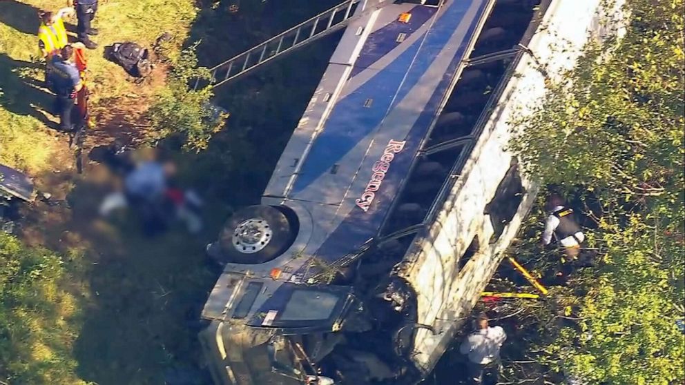 PHOTO: A bus rolled over and crashed in Orange County, New York.