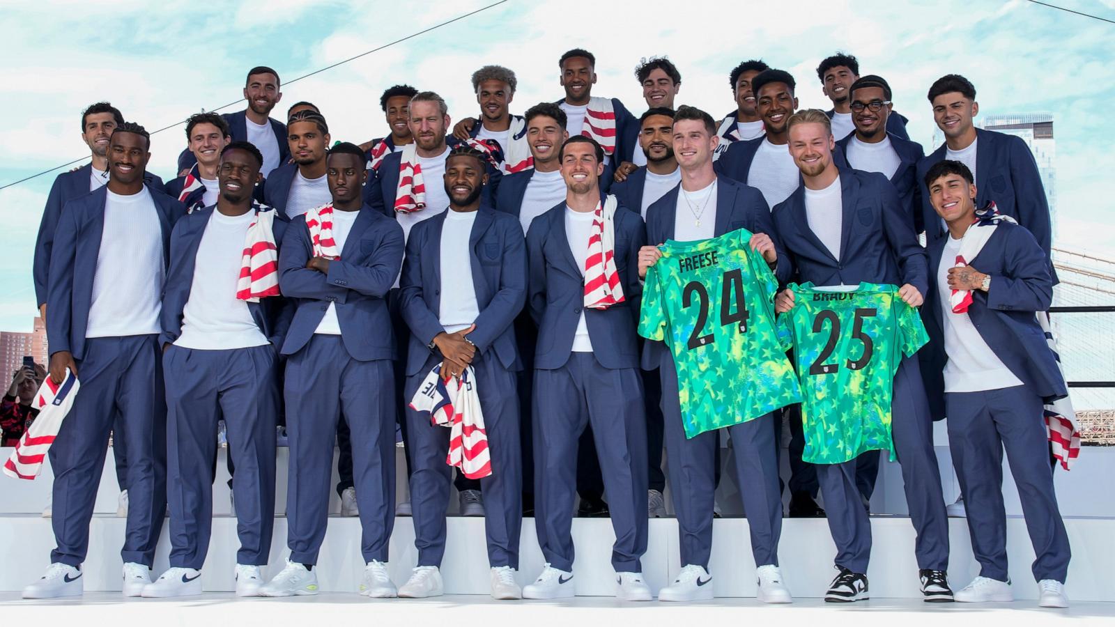 PHOTO: United States men's national soccer team pose after the announcement of the team's roster, May 26, 2026, in New York, ahead of the FIFA World Cup 2026 soccer tournament.