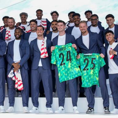 PHOTO: United States men's national soccer team pose after the announcement of the team's roster, May 26, 2026, in New York, ahead of the FIFA World Cup 2026 soccer tournament. 