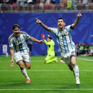 PHOTO: Argentina's Lionel Messi celebrates scoring their second goal against Egypt during their 2026 World Cup round of 16 football match in Atlanta, July 7, 2026.