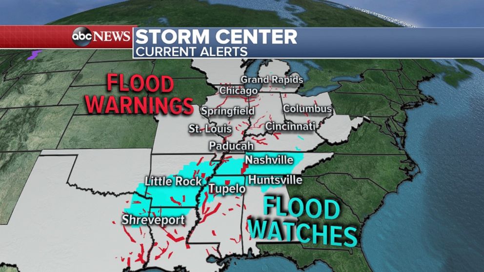 Flood warnings and watches are in effect up and down states on or near the Mississippi River.