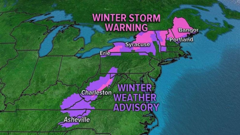 Winter weather advisories this morning are scattered from North Carolina up to Maine.