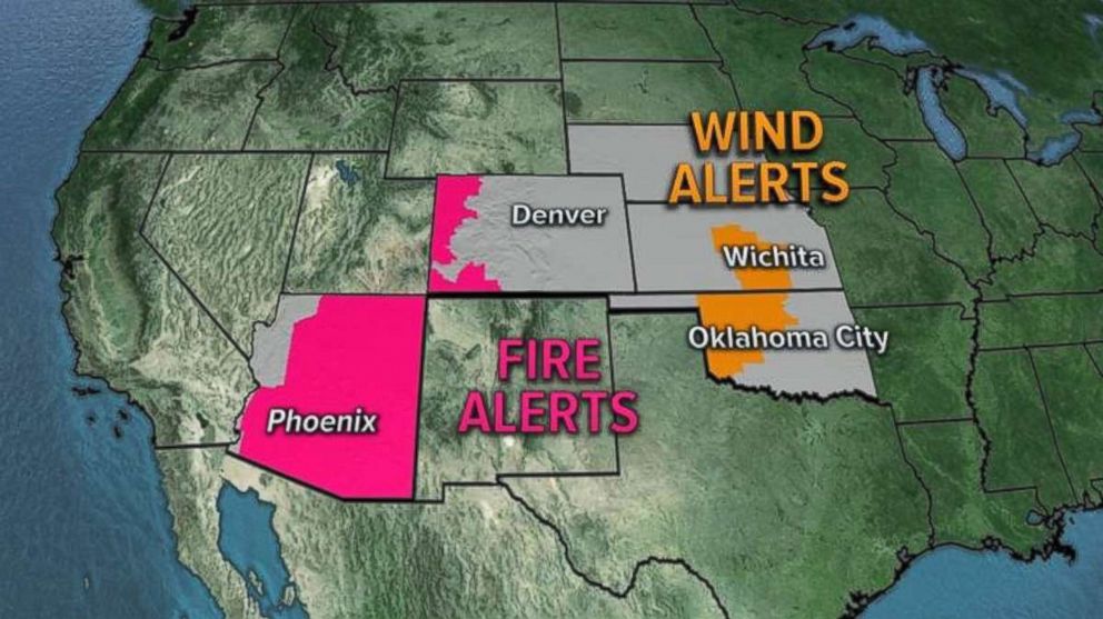 Fire alerts have been issued in large swaths of the Southwest.