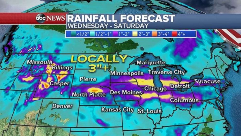 Flood advisories have been issued from Montana to Washington, and much of the upper U.S. likely will see rainfall through Saturday.