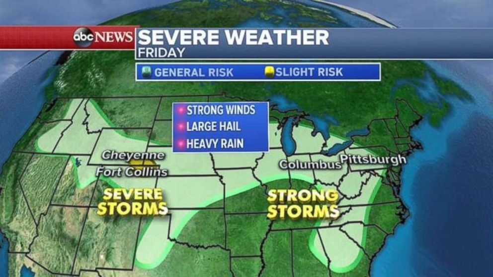 The biggest severe-weather threats today likely will be in Colorado, Wyoming and Nebraska.