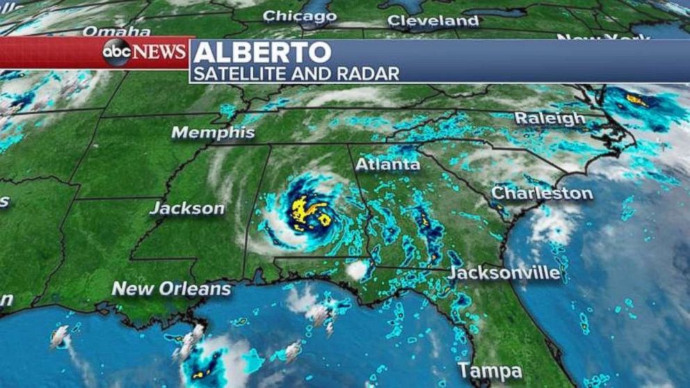 Alberto's subtropical characteristics are tapering off as the storm moves inland.