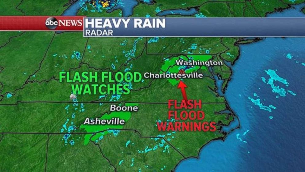 Flash flood watches and warnings remain in effect from Georgia up past Virginia.